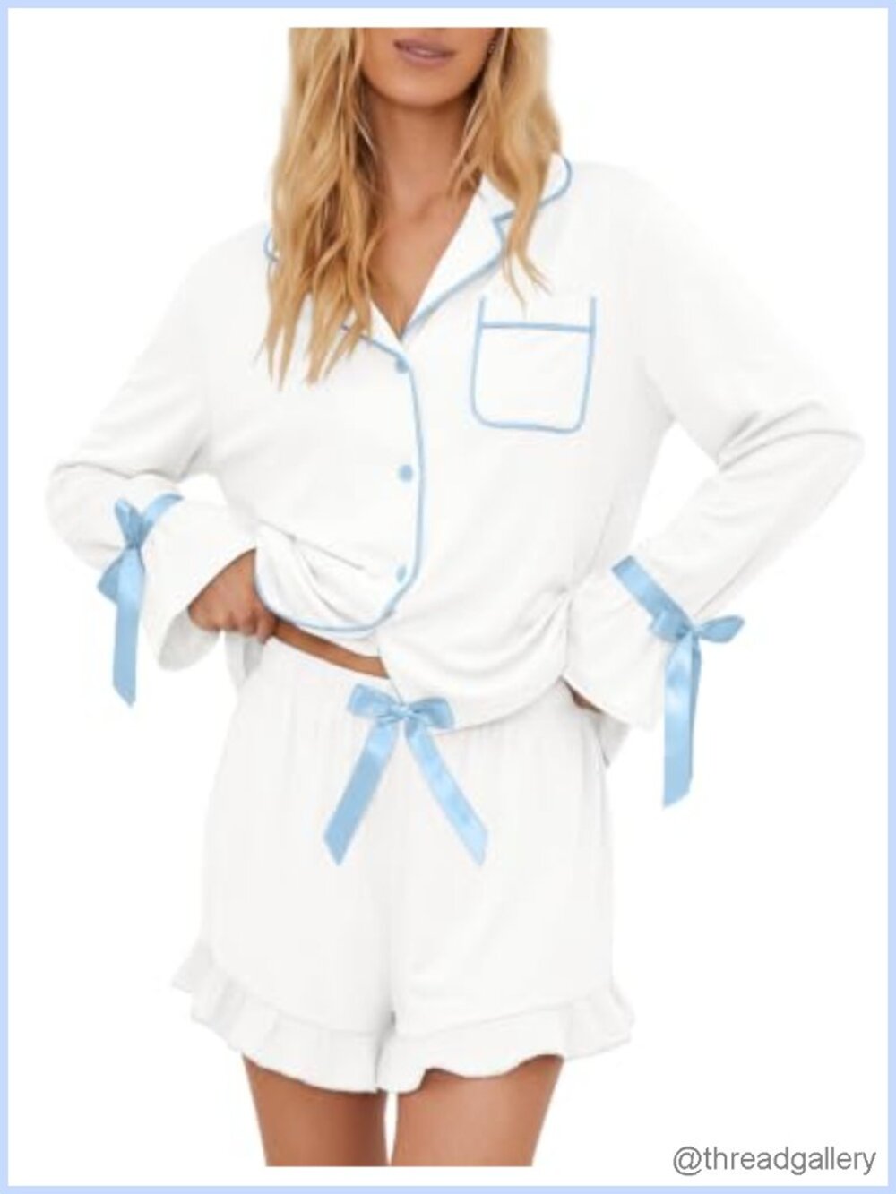 Ekouaer Womens Pajama Set Long Sleeve Ruffle Shorts Pjs Lounge Set